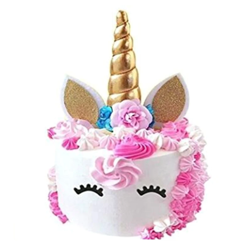 Единорог Торт Топперы Рог единорога Уши Украшения для торта кекс Toppers детские украшения для дня рождения Инструменты для выпечки