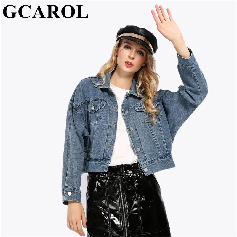 Женская джинсовая куртка GCAROL повседневная укороченная большого размера с