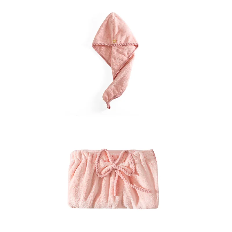 Бантик для женщин ванная комната супер абсорбент быстросохнущее полотенце из микрофибры банный халат полотенце для волос волосы сухой колпачок набор U1798 - Цвет: Розовый
