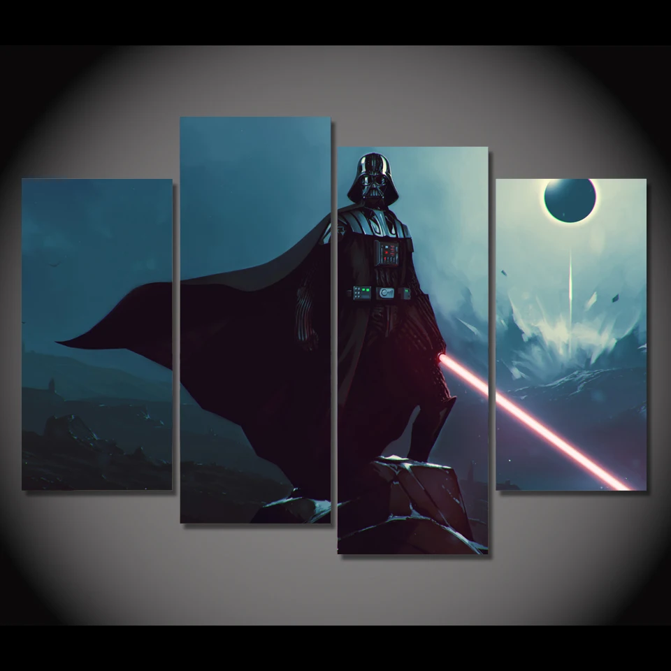 

4 Pcs/Set Framed HD Printed Movie Poster Darth Vader Picture Wall Art Print Poster Artwork Canvas Oil Modular Painting