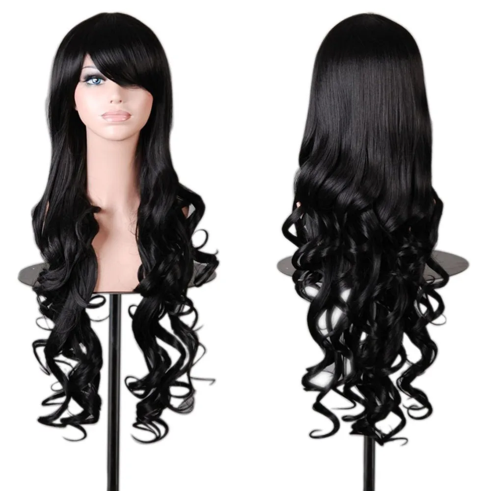 

32" 0.8M Heat Resistant Spiral Curly Cosplay Wig (Black) suitable to women