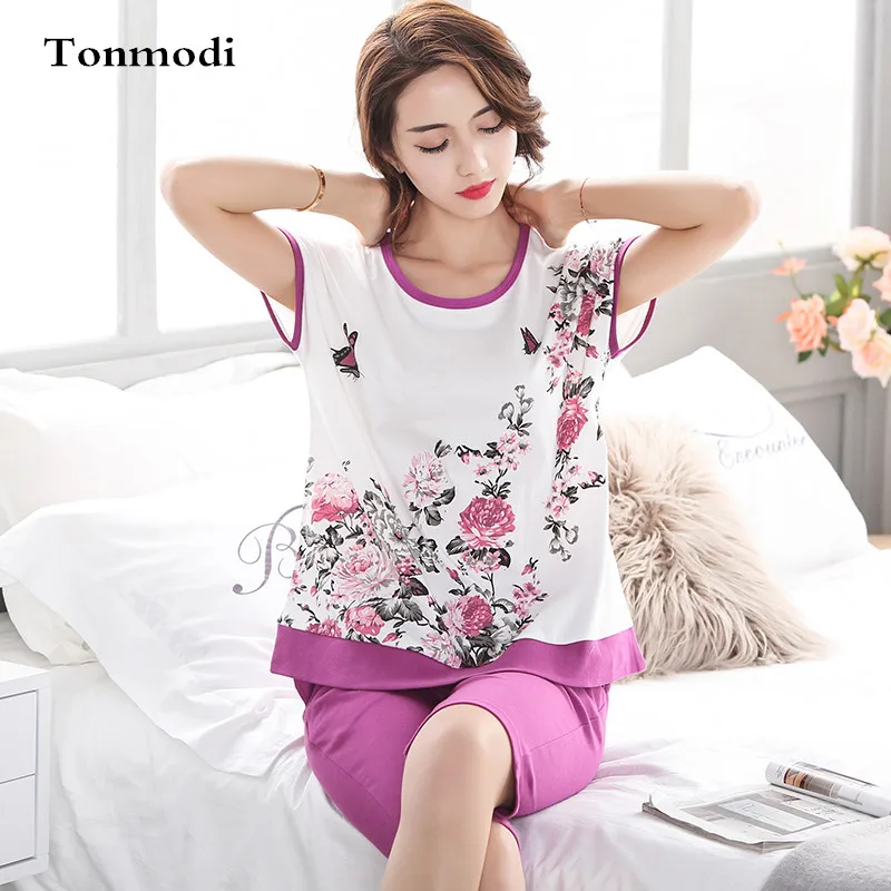 Women 's Sleepwear summer 100 short sleeve cotton Home clothing cotton