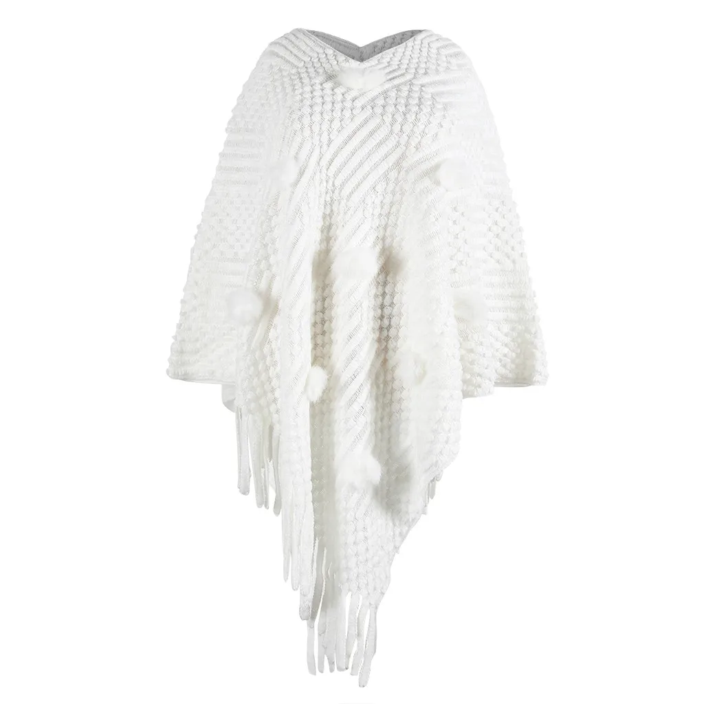 Autumn Winter Sweater Women Fashion Solid Hairball Tassel Cloak Loose Shawl Cardigan Sweater Female Jumper casaco feminino