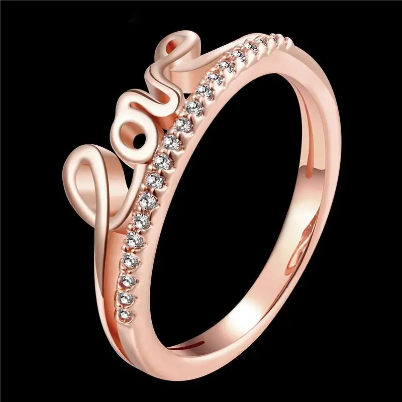 

Dropsshipping Simple Letter Love rings for women /mens wedding &engagement jewelry rose gold color aaa cz fashion couple ring