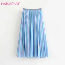 LUNDUNSHIJIA Новое поступление Летняя длинная юбка с высокой талией яркие элегантные плиссированные юбки женские новые модные уличные
