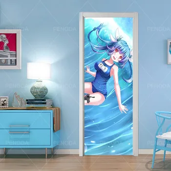 

3D Creative Door Stickers Canvas Anime Girl Print Art Picture For Kids Room Home Decor Decal Poster Waterproof Wallpaper Paste