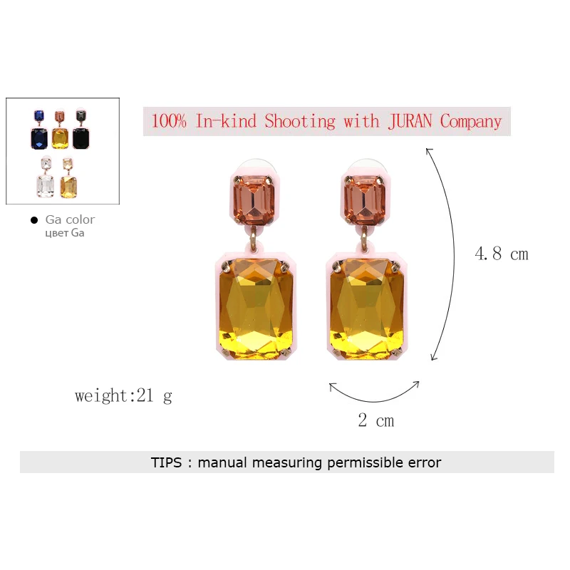 JURAN, высококачественные серьги-капли с блестящими кристаллами для женщин и девочек, разноцветные стразы, висячие серьги, свадебные вечерние ювелирные изделия