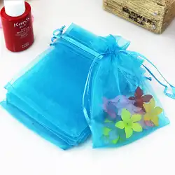 9x12 см Голубое озеро Цвета органзы конфеты Ювелирные подарочные пакеты Drawstring упаковочные мешки Недорогие мешочки из органзы 100 шт./лот