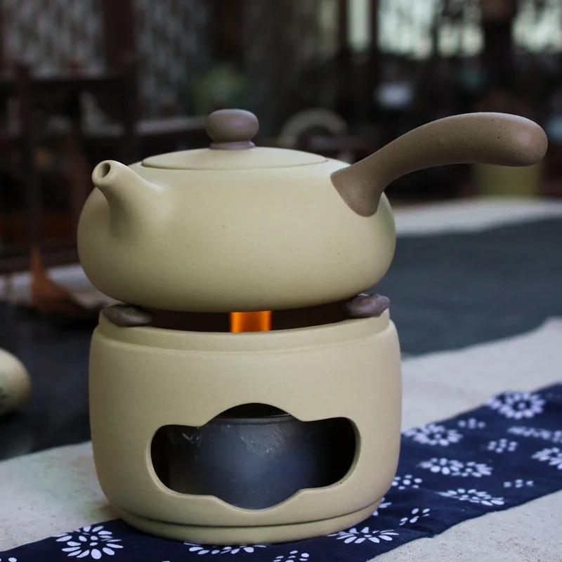 

Kung Fu tea set tea maker yellow pottery alcohol furnace teapot warmer with alcohol lamp with pot holder