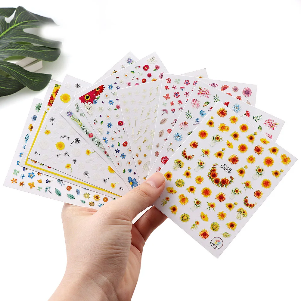 

1Pc Thin Sunflower Dandelion Daisy 3D Nail Art Sticker Colorful Self Adhesive Sticker 3D Manicure Sticker Nail Art Decor