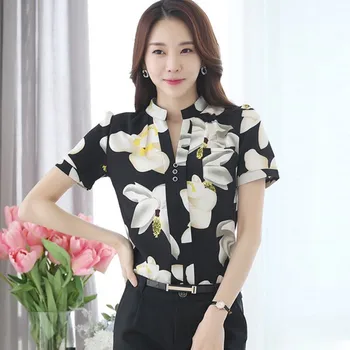 

2018 Fashion V-Neck Chiffon Blouses Slim Office Work Wear shirts Women Tops Blusas T7