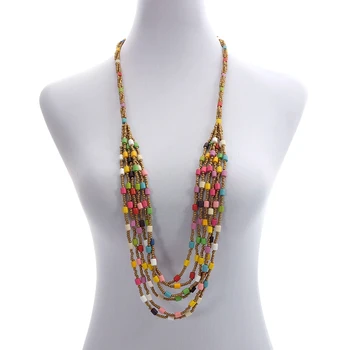 

Wholesale Bohemian Long Beaded Necklace Layered Ethnic Handmade Knitted Fashion Strand Colorful Jewelry Femme Necklace for Women