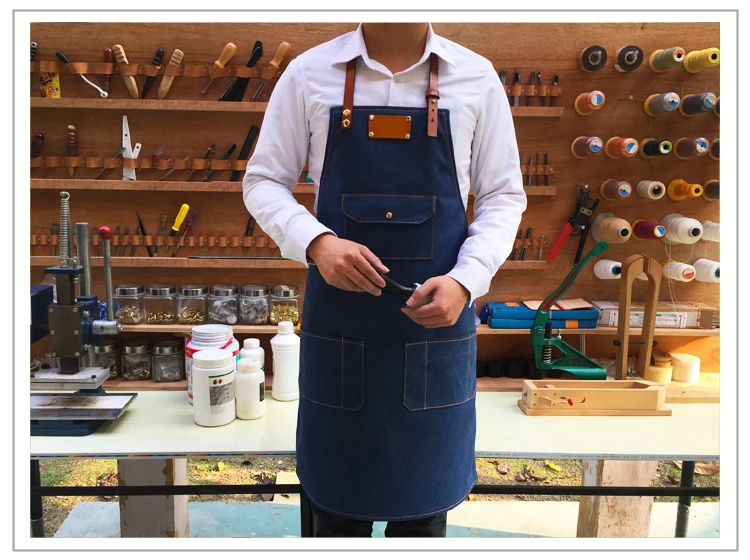 

Aprons Denim Leather Simple Uniform Unisex Adult Jeans Aprons for Woman Men Western cafe Barber Bartender BBQ Chef Practical