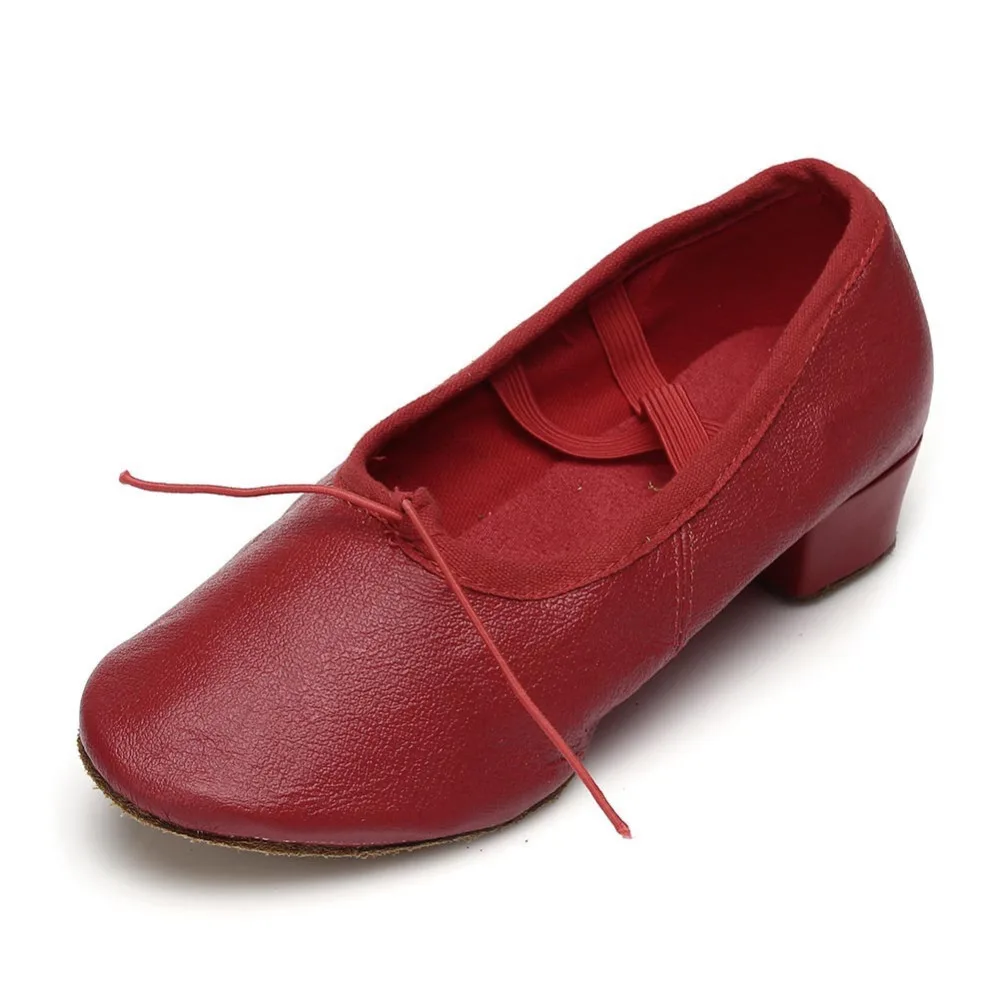 Танцевальная обувь балетки из парусины и искусственной кожи танцевальная обувь с мягкой подошвой на низком квадратном каблуке Женская обувь для учителя розового, черного, красного цвета