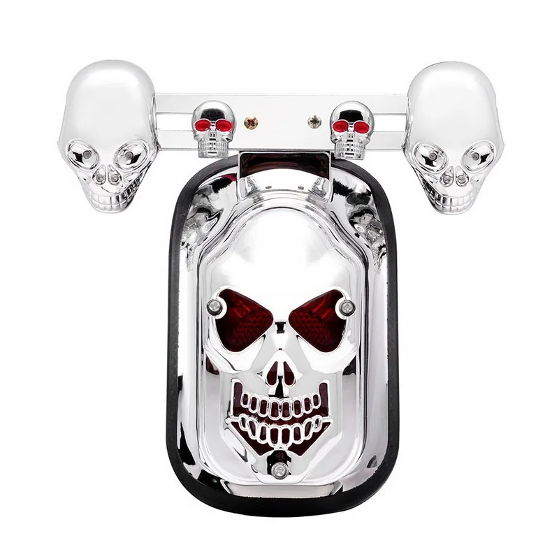 

Motorcycle Chrome Skull Integrated Brake Stop Tail Turn Signal Light for Custom Bike, Cruiser, Chopper, Bobber ,Cafe Racer