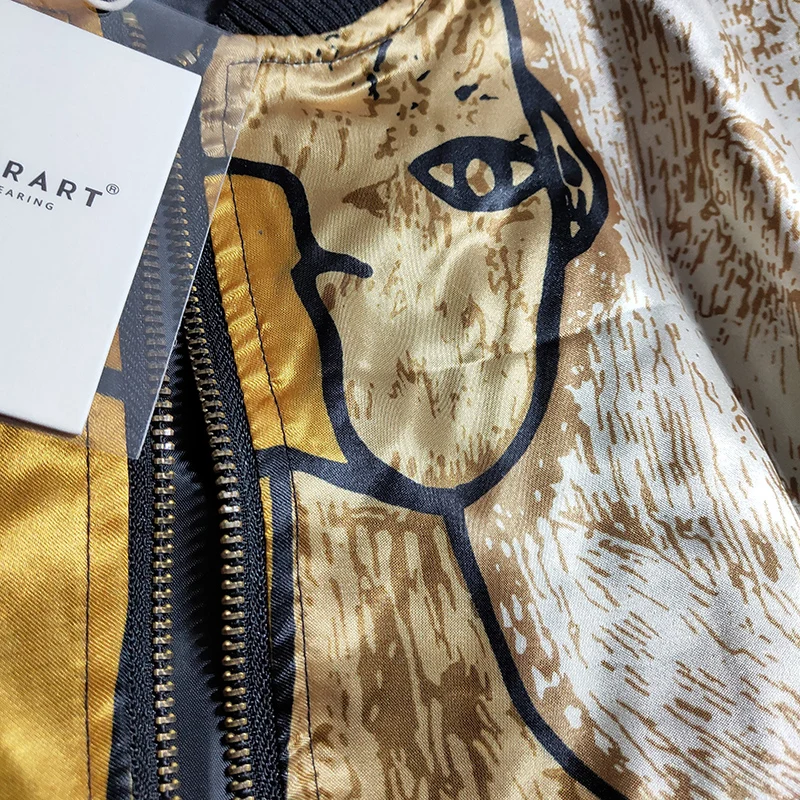 Чирарт Harajuku Золотая куртка с принтом атласная куртка свободные дизайнерские пальто блестящая тонкая бейсбольная куртка уличная осенняя