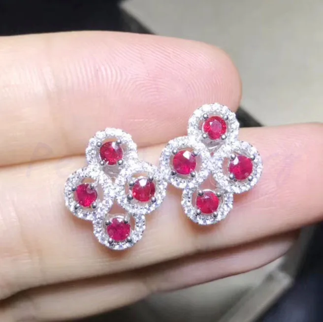 Ruby stud earring Free shipping 925 sterling silver Natural real ruby