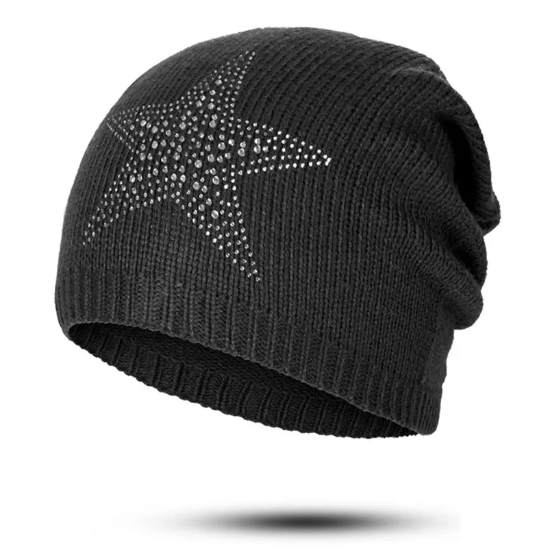 CANCHANGE новая зимняя шапка Для женщин Мягкий Вязание головные уборы Skullies Beanies однотонные теплые CottonFemale модные стразы Кепки Шапка-бини - Цвет: G