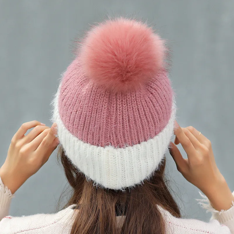 Ymsaid, новинка, зимняя женская шапка с помпонами, модные однотонные теплые шапки, вязанные шапочки, брендовая плотная женская шапка