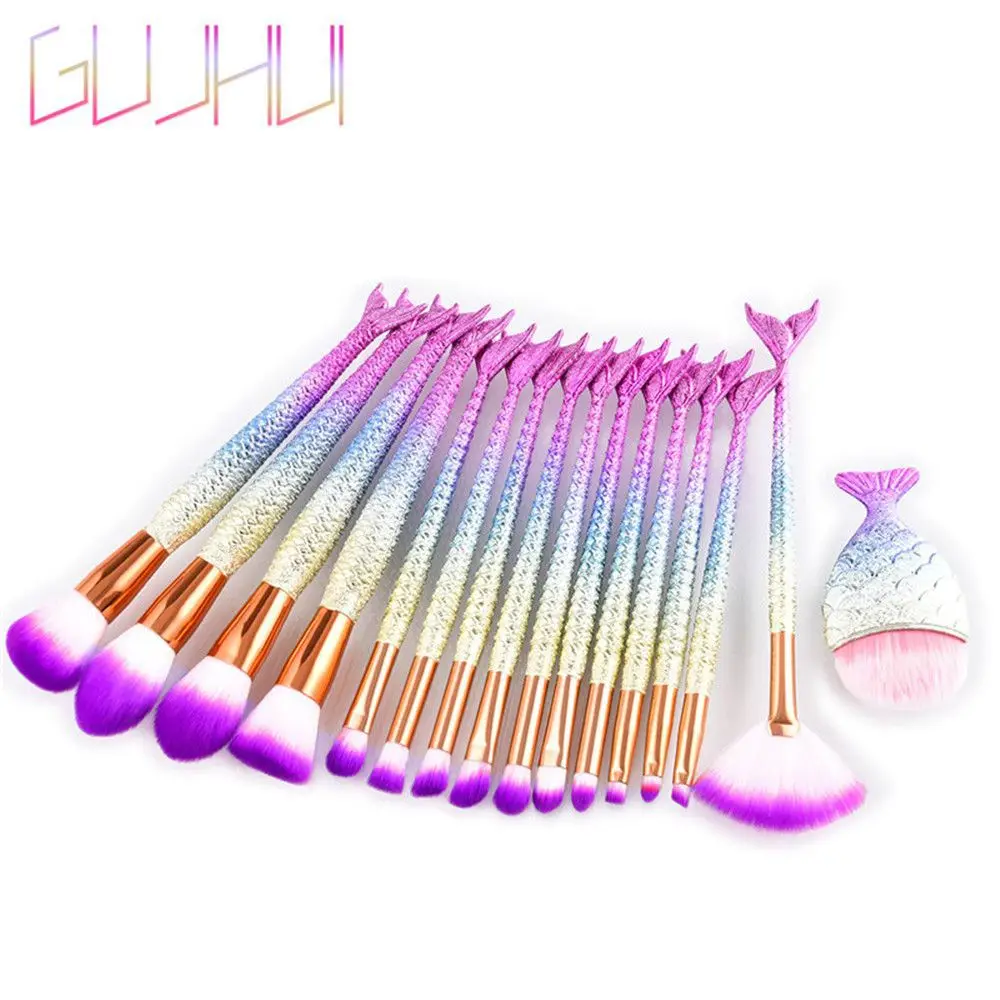 

1/15Pcs Professional Kabuki Mermaid Tail Makeup Brushes Set Foundation Concealer Eyeshadow Lip Blush Powder Beauty Brushes Kit
