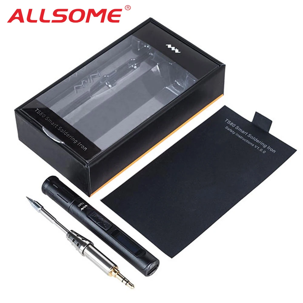 

ALLSOME Mini TS80 Portable Electric Soldering Iron Adjustable Temperature Digital Solder Station OLED Display USB Type C HT2095
