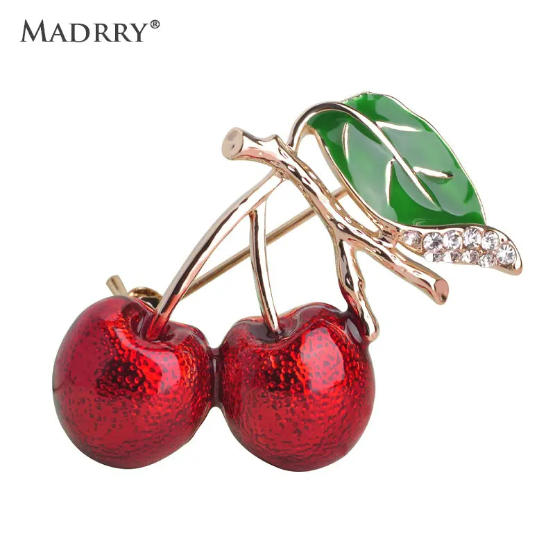 

Madrry Cute Vivid Red Cherry Shape Enamel Brooches Crystal Fruit Brooch For Girls Kids Scarf Dress Hat Sweater Hijab Pin Jewelry