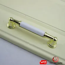96mm modern simple fashion white gold furniture handles white ceramic kitchen cabinet dresser door handles gold drawer pull knob