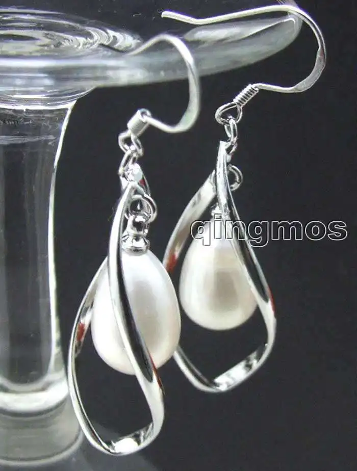 

Charming Big 50*17MM Helix shape Dangle Earring with natural 8-10mm white pearl & silver plated hook-ear304 wholesale/retai