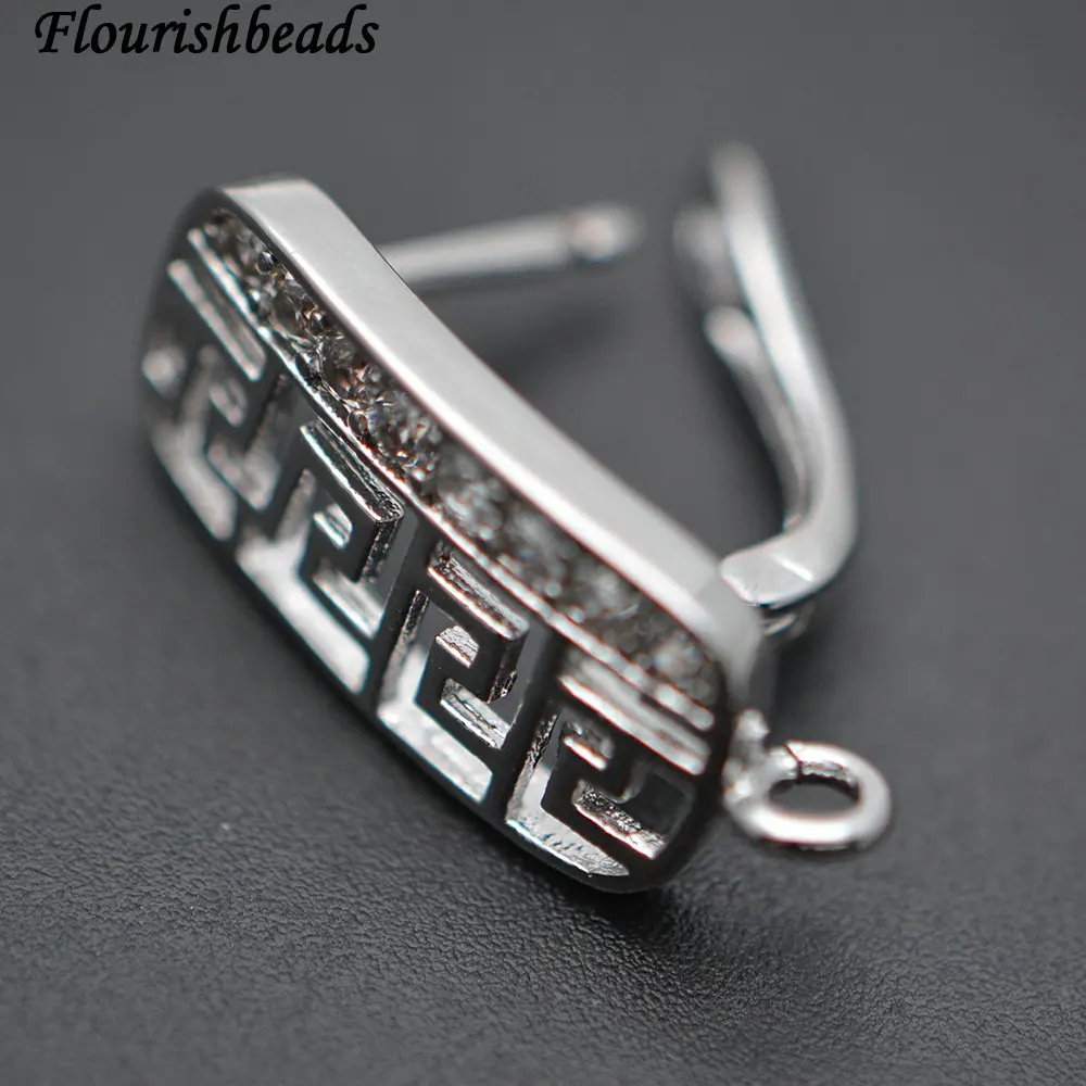 

New Design Paved CZ Beads 9mm Width Metal Copper Hollow Out Earrings Hooks Jewelry Clasps Findings 30pc Per Lot