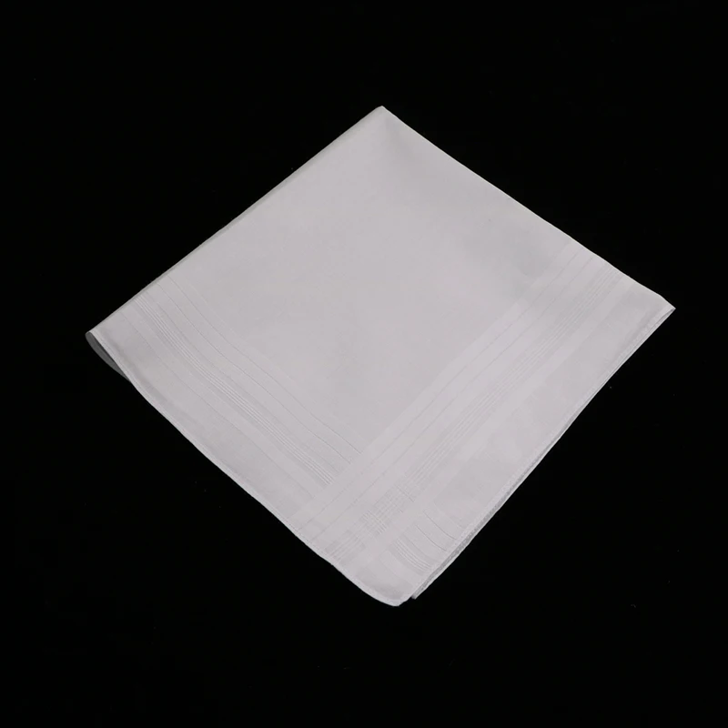 12 pieces classic white cotton satin banded men's Handkerchief M002