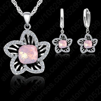 

Top Quality 925 Sterling Silver Jewelry Set 18 CZ Flower Pendant Necklace Earring CZ Jewelry Set For Women Wedding