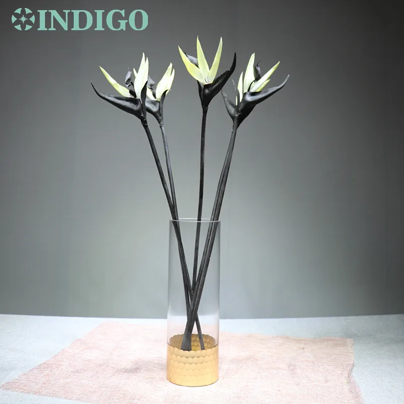 

INDIGO- 5pcs Black Bird Of Paradise Orchids Bouquet Real Touch Wedding Flower Artificial Flower Floral Event Party Free Shipping