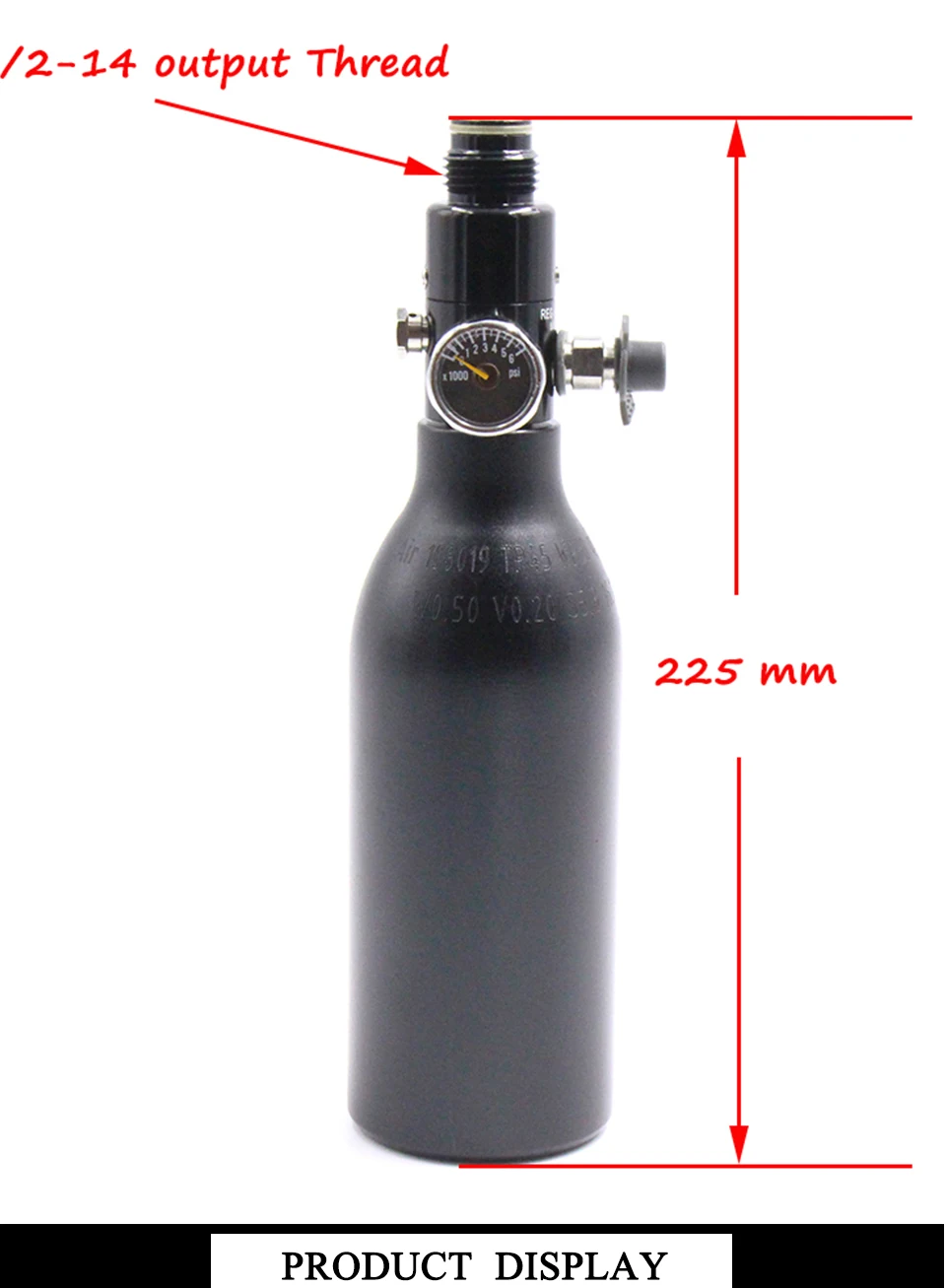 QUPB PCP пейнтбол цилиндр высокого давления 0.2L 4500PSI HPA Алюминиевый Воздушный бак с регулятором 5/8-18UNF 60 мм Диаметр TKU020