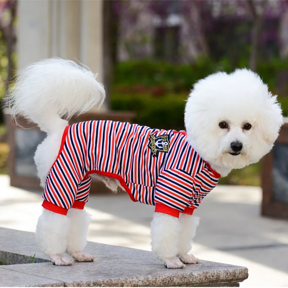 

Pet Dog Pajamas Shirt Stripes Jumpsuit Clothes