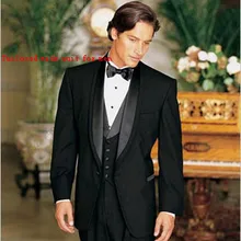 Новая Черная куртка с черным атласным отворотом жениха смокинги друзей Жениха Лучший мужской костюм для жениха(куртка+ брюки+ жилет+ галстук