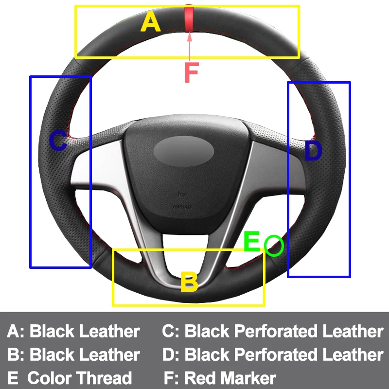 HuiER ручная швейная крышка рулевого колеса автомобиля красный маркер для hyundai Solaris 2010- Verna 2010- i20 2009- Accent