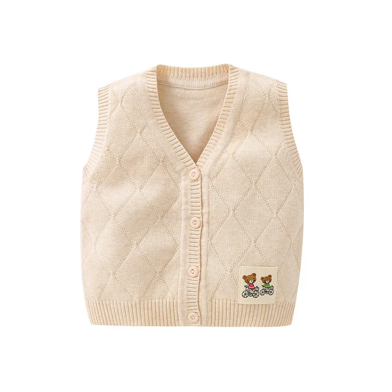 Fashion Knitted Baby Sweater Vest Cotton Soft V-Neck Vest For Boys Rhombic Bear Cute Girls Sweater 6-12M Baby Girls Clothing (1)