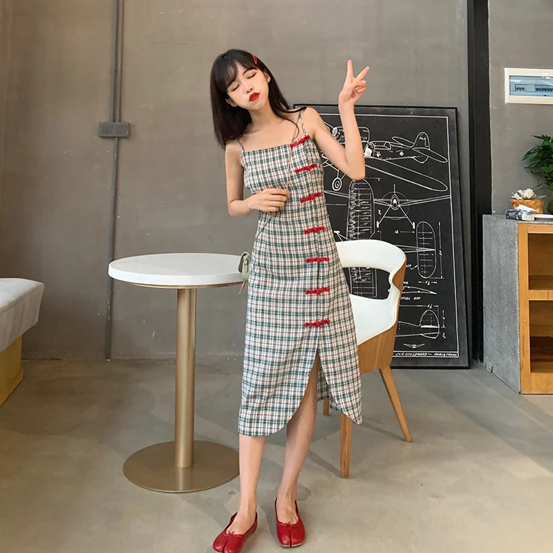 

Women's Lovely Dresses Chic Ins Kawaii Literary Vintage Plaid Dress Girl Sweet Korean Punk Clothes For Women Office Beach Shirt