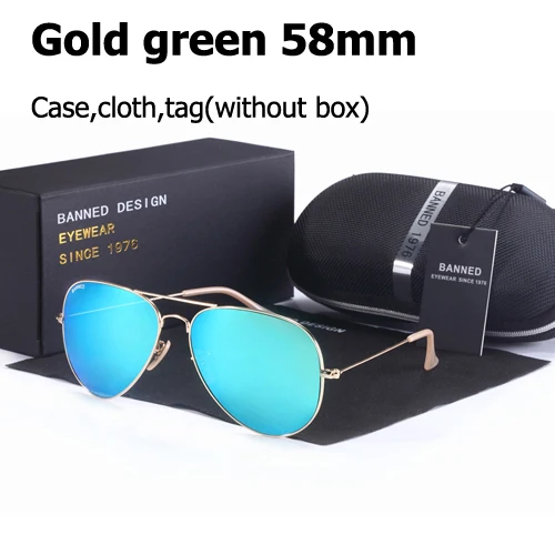 Высокое качество, bnen G15, зеркальные стеклянные линзы, дизайн для женщин и мужчин, авиационное солнцезащитное стекло es uv400 feminin, абсолютно новое, oculos, винтажное солнцезащитное стекло e - Цвет линз: gold green 58mm