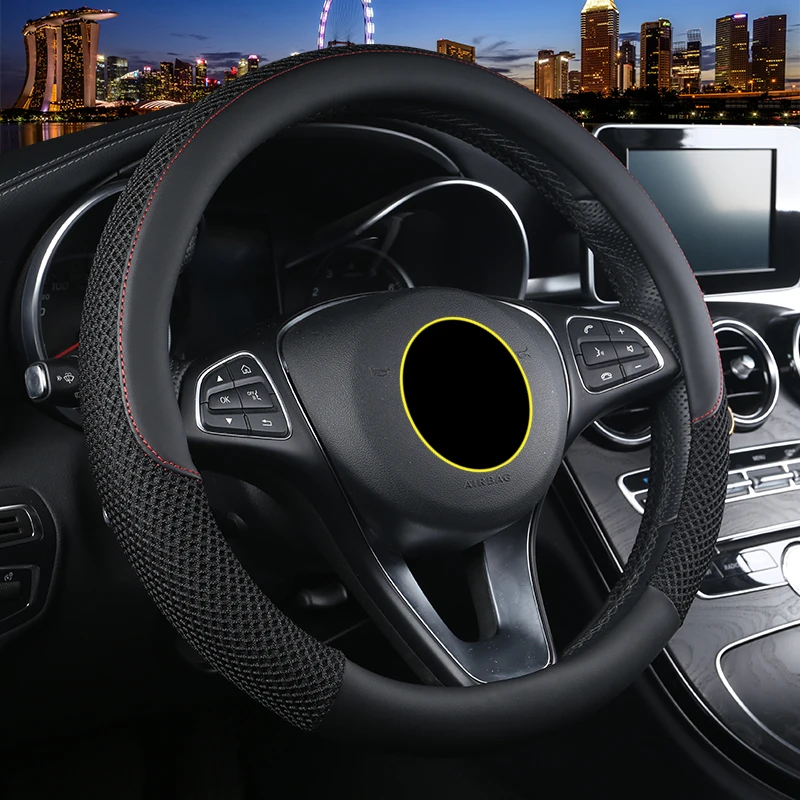 

breathable auto steering wheel covers case leather skin braided for cars styling 36.5-38cm universal black interior accessories