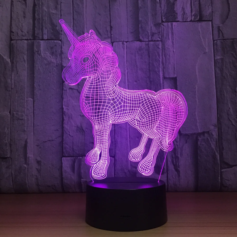 Lovely Unicorn 3D Night Light LED Remote Touch Switch Animal 3D Lamp Usb Desk Table Lamp