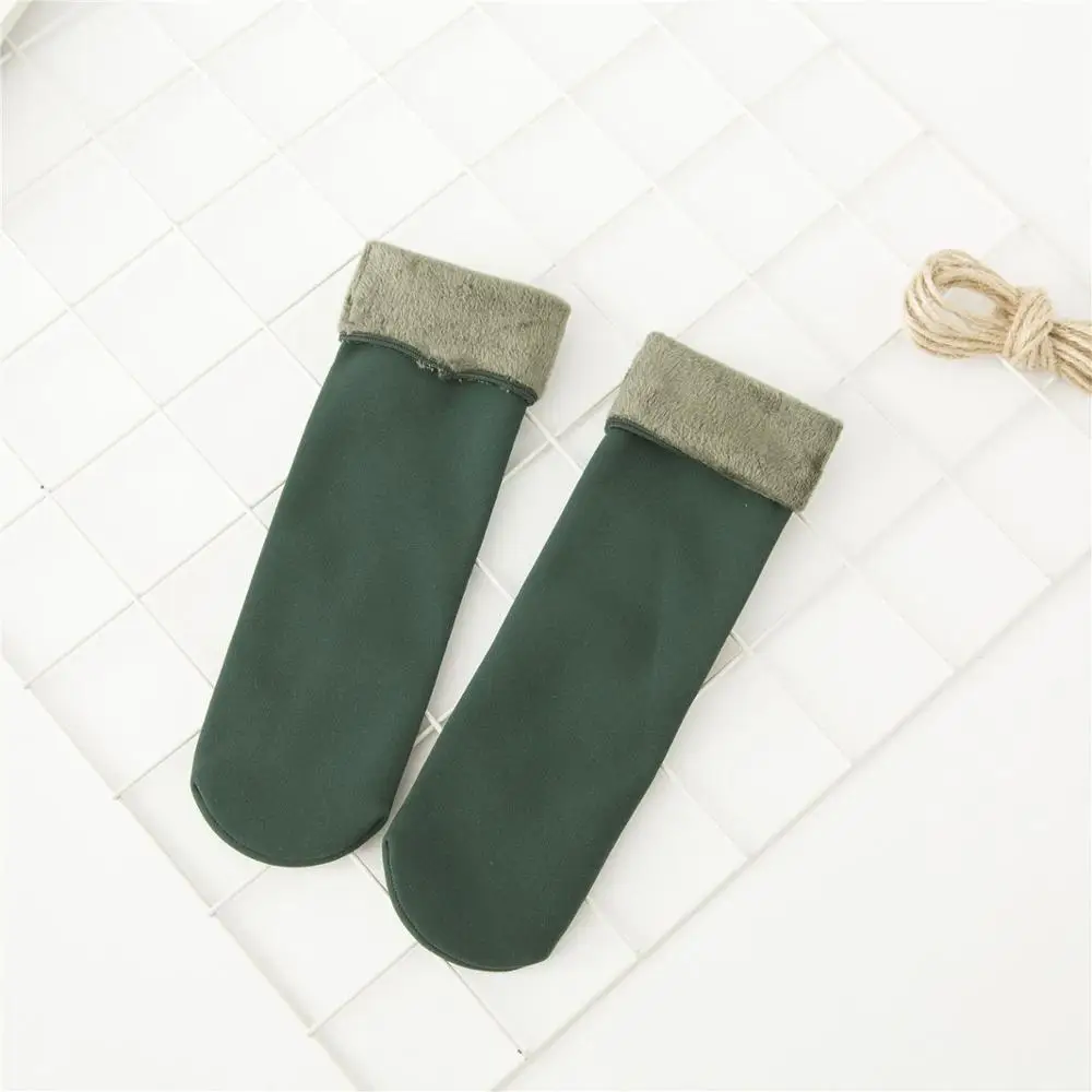 Хлопковые носки женские утепленные теплые шерстяные кашемировые зимние носки бесшовные счастливые носки-тапочки носки для сна для носки-лодочкой - Цвет: Green