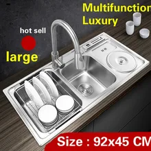 Квартира роскошный большой двойной кухонный паз раковина Многофункциональный прочный 304 нержавеющая сталь Горячая 920x450 мм