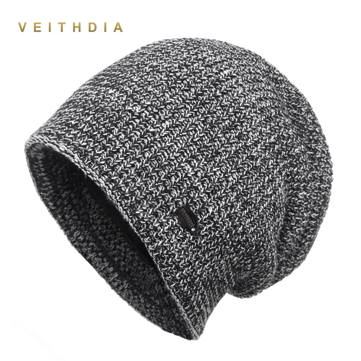 Двухслойные шапки VEITHDIA мужские вязаные облегающие бархатная цветная шапка в
