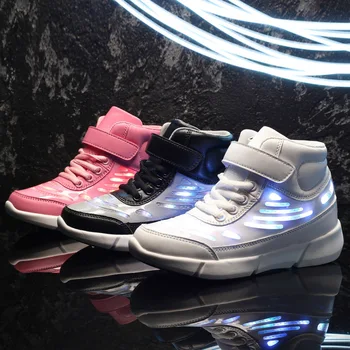 

2019 Boy Fashion Shoes Kids Led Usb Charging Glowing Sneakers Children Hook Loop Luminous Shoes for Adult Girls Boys Sport Shoes