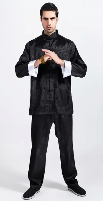Бордовый Традиционный китайский стиль Мужские кунг-фу наборы куртка брюки костюм Размер M L XL XXL XXXL M7-1 - Цвет: black