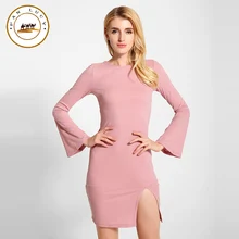 Frauen Casual Dress Vestidos 2016 Neue Herbst Aufflackernhülse Gestrickte sexy bandage kleider frauen split bodycon abend-kleid