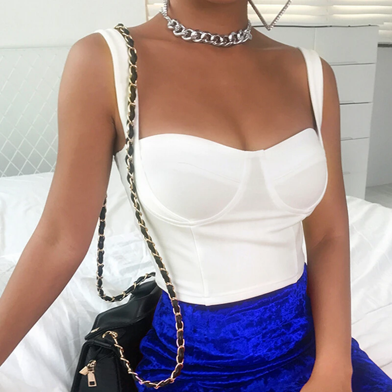 

Women Sexy Crop top Summer Sleeveless Skinny Camis Camisoles Women Solid White Vest Shirt Bralette Bustier Top