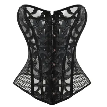

Lace Corset Sexy Bustier Mesh Corselet Black White Plus Size Elastic Hollow Out Flowers Design Slimming Underwear Clothing