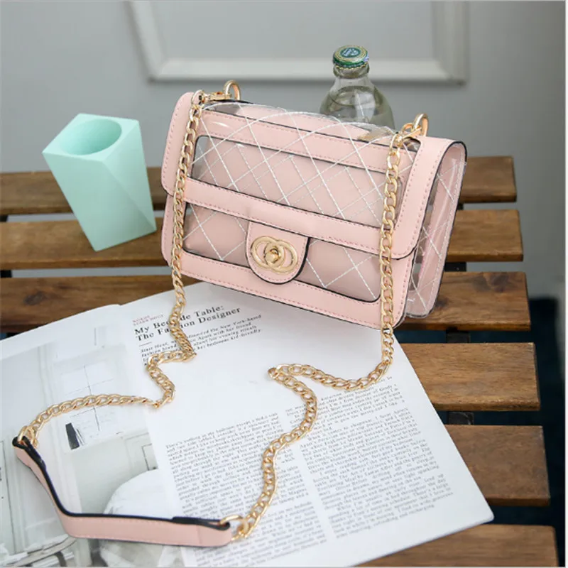 

Chain Crossbody Bags for Women Leather Single Shoulder Bags Transparent Ladies Composite Bag Designer Handbags Female Beach Bags